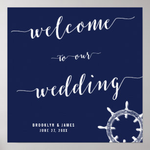 Nautical Navy Blue Wedding Reception Sign 15x15