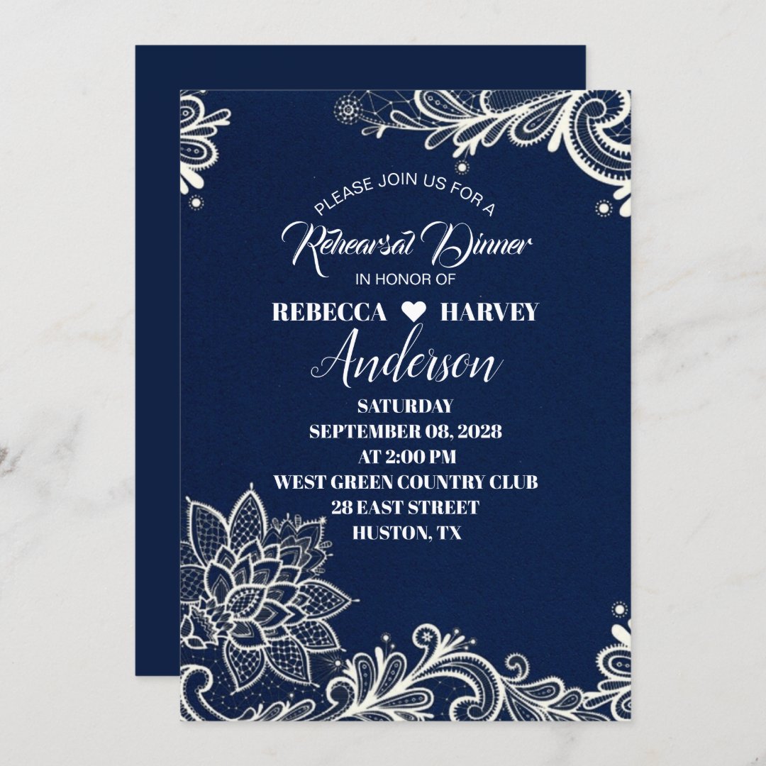 Nautical Navy Blue Wedding Rehearsal Dinner Invitation Zazzle