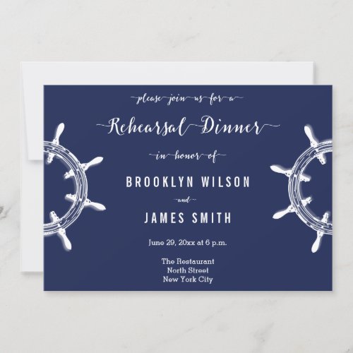 Nautical Navy Blue Wedding Rehearsal Invitations