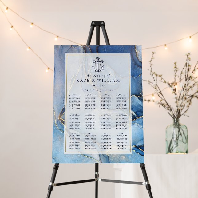 Nautical Navy Blue Wedding Seating Plan Chart Foam Board (In Situ (Stand))