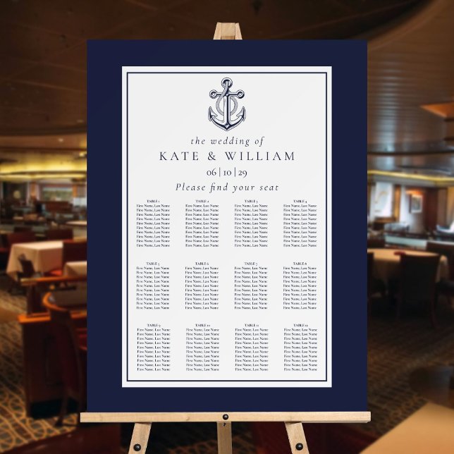 Nautical Navy Blue Wedding Seating Plan Chart Foam Board (Nautical Navy Blue Wedding Seating Plan Chart Foam Board)