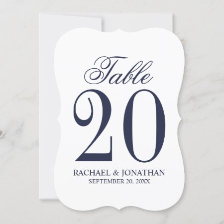 Nautical Navy Blue Wedding Table Number Card