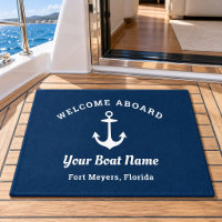Nautical Navy Blue Welcome Aboard Boat Name Anchor