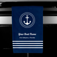 Nautical Navy Blue Welcome Aboard Boat Name Anchor