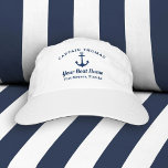 Nautical Navy Blue Welcome Aboard Boat Name Anchor Hat<br><div class="desc">Custom nautical boating hat design features a simple,  stylish navy blue coastal style design with boat anchor accent. Personalize the custom text with the name of the boat,  boat owner or captain,  location,  or other preferred wording. Navy blue color can be modified.</div>