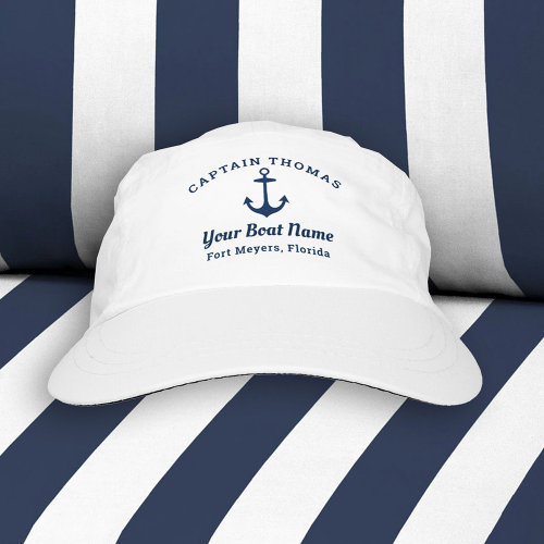 Nautical Navy Blue Welcome Aboard Boat Name Anchor Hat