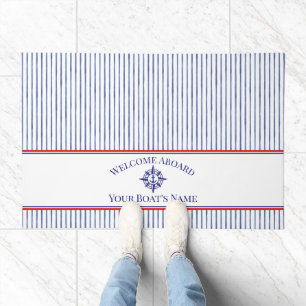 Nautical  Navy Blue Welcome Aboard Boat Name  Doormat