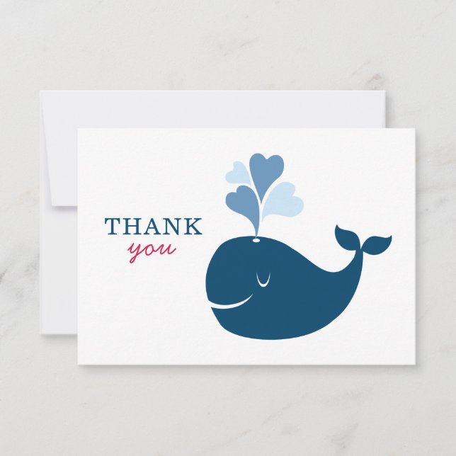 Nautical Navy Blue Whale Baby Boy Shower Thank You Card (Front)