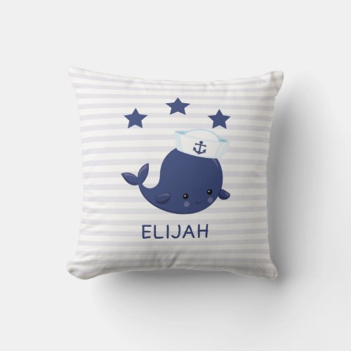Nautical Navy Blue Whale Boy Baby Throw Pillow