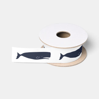 Nautical Navy Blue Whale Satin Ribbon