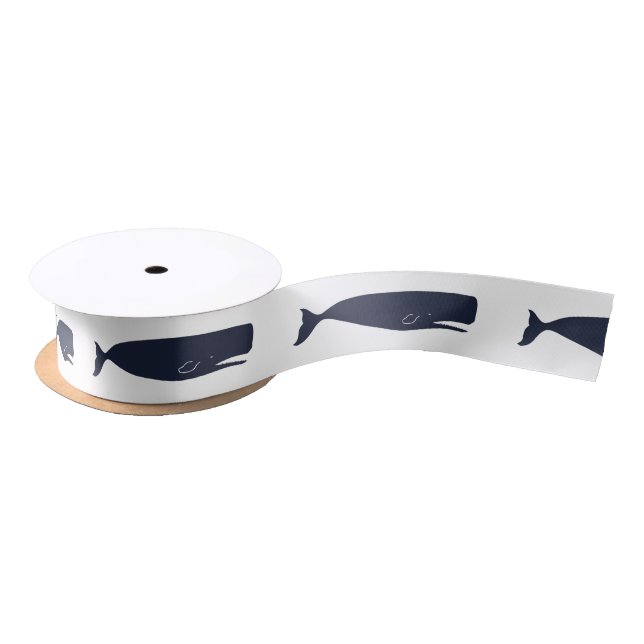 Nautical Navy Blue Whale Satin Ribbon (Spool)