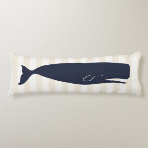 Nautical Navy Blue Whale & Stripes Body Pillow