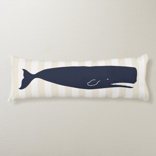 Nautical Navy Blue Whale & Stripes Body Pillow (Front)