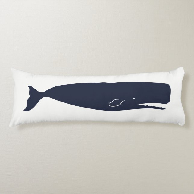 Nautical Navy Blue Whale & White Body Pillow (Front)