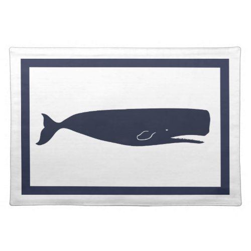 Nautical Navy Blue Whale  White Cloth Placemat