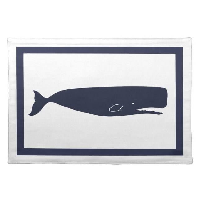 Nautical Navy Blue Whale & White Cloth Placemat (Front)