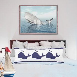 Nautical Navy Blue Whale white coastal living Lumb Body Pillow