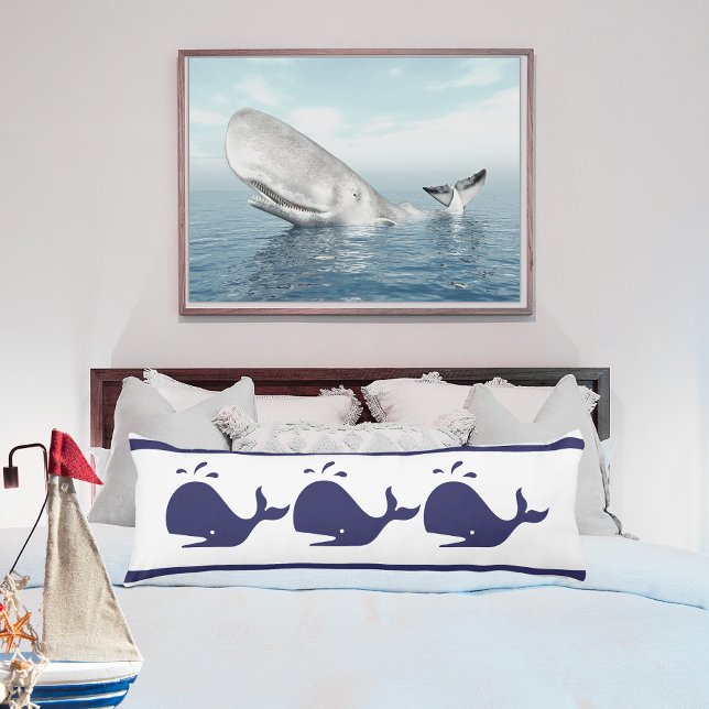 Nautical Navy Blue Whale white coastal living Lumb Body Pillow (Creator Uploaded)