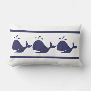 Nautical Navy Blue Whale white coastal living Lumbar Pillow