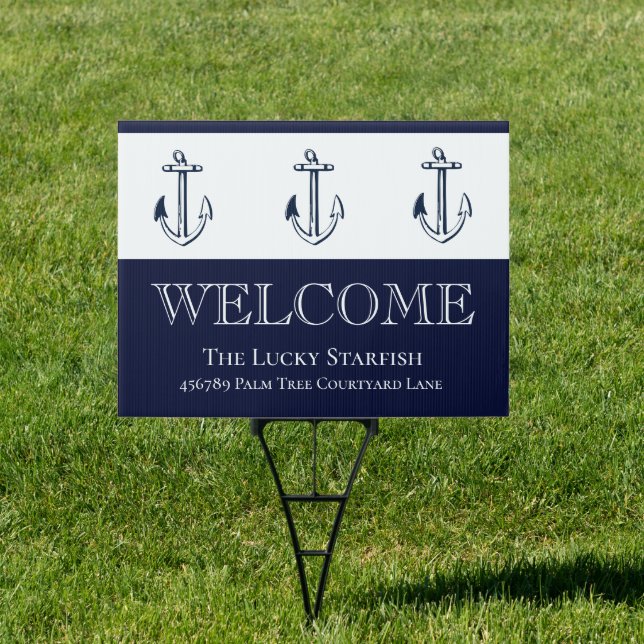 Nautical Navy Blue White Anchor beach house Sign (Insitu)