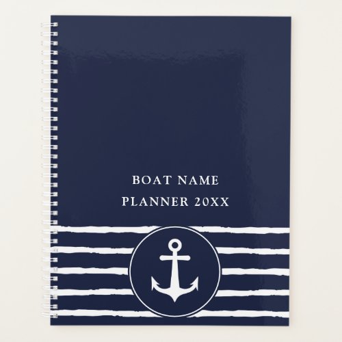 Nautical Navy Blue White Anchor Boat Name 2023 Planner