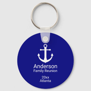 Nautical Navy Blue & White Anchor Family Reunion Keychain