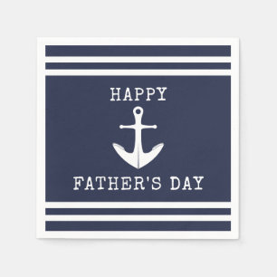 Nautical Navy Blue White Anchor Happy Fathers Day Napkins