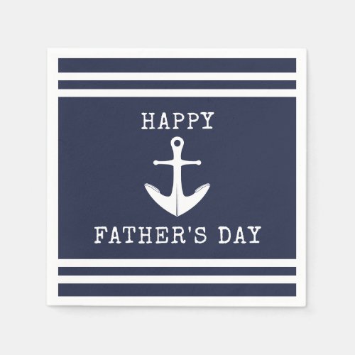 Nautical Navy Blue White Anchor Happy Fathers Day Napkins