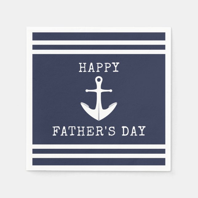 Nautical Navy Blue White Anchor Happy Fathers Day Napkins (Front)