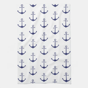 Nautical Navy Blue white anchor pattern Kitchen Towel