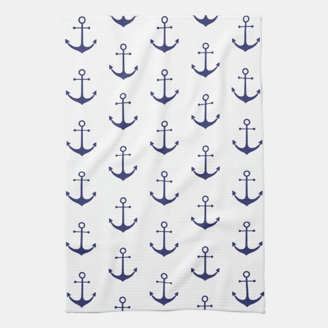 Nautical Navy Blue white anchor pattern Kitchen Towel (Vertical)