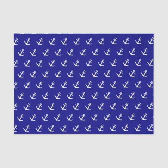 Nautical Navy Blue White Anchor Pattern Tissue Paper (Front)