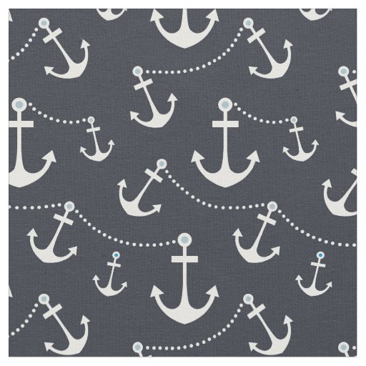 Nautical Navy Blue White Anchors Fabric
