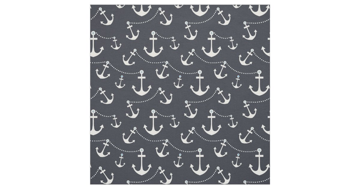 Nautical Navy Blue White Anchors Fabric Zazzle Com