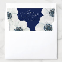Nautical Navy Blue &amp; White Anemones Save the Date  Envelope Liner
