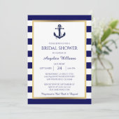 Nautical Navy Blue/White Bridal Shower Invitations (Standing Front)