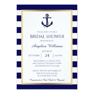 Nautical Navy Blue/White Bridal Shower Invitations