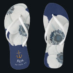 Nautical Navy Blue White Cascading Anemones Bride Flip Flops<br><div class="desc">Step into comfort and style on your special day with Nautical Boutique Co.’s nautical navy blue & white cascading anemones bride flip flops design. 👣🌊 Perfect for beach weddings or relaxed celebrations, these flip flops feature elegant cascading white anemones, set in a stunning navy blue and white color palette. Let...</div>