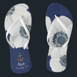 Nautical Navy Blue White Cascading Anemones Bride Flip Flops<br><div class="desc">Step into comfort and style on your special day with Nautical Boutique Co.’s nautical navy blue & white cascading anemones bride flip flops design. 👣🌊 Perfect for beach weddings or relaxed celebrations, these flip flops feature elegant cascading white anemones, set in a stunning navy blue and white color palette. Let...</div>
