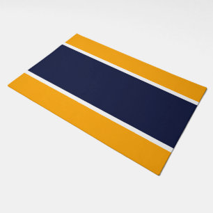 Nautical Navy Blue White Center Stripes On Yellow Doormat