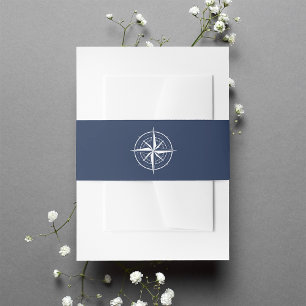 Nautical Navy Blue & White Compass Wedding Invitation Belly Band