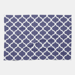 Nautical Navy Blue White Geometric Pattern Coastal Kitchen Towel