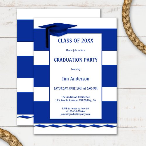 Nautical Navy Blue White Graduation Invitation