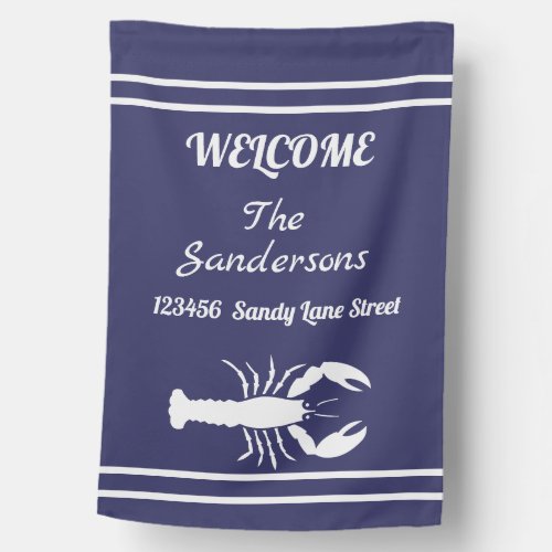 Nautical Navy Blue White Lobster Coastal  Name House Flag