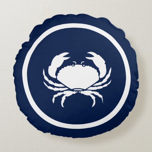 Nautical  Navy blue white Lobster CRAB Round Pillow