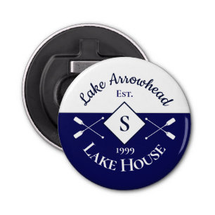 Nautical Navy Blue White Monogram Lake House Bottle Opener