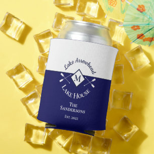 Nautical  Navy Blue White Monogram Lake House Can  Can Cooler