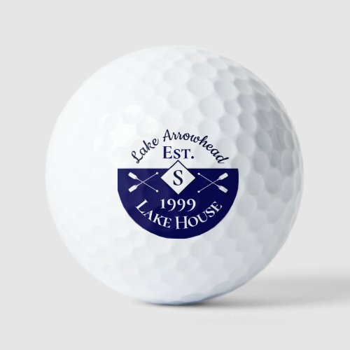Nautical Navy Blue White Monogram Lake House  Golf Balls
