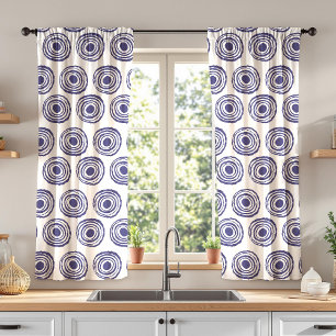 Nautical Navy Blue & White Organic Circle Pattern Sheer Curtains