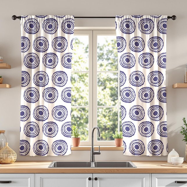 Nautical Navy Blue & White Organic Circle Pattern Sheer Curtains (Nautical Navy Blue & White Organic Circle Pattern Sheer Curtains)
